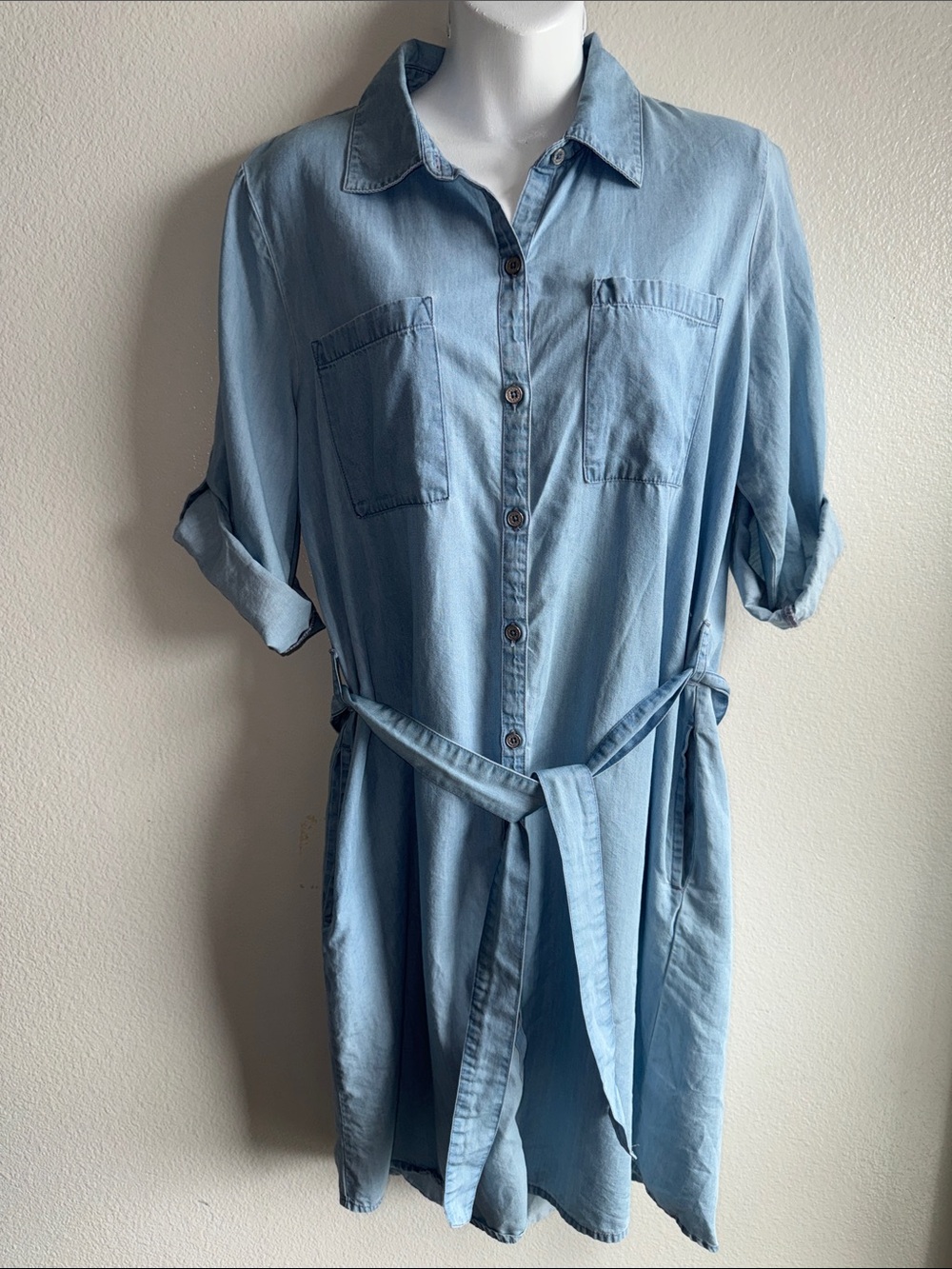 Martha Stewart Light Blue Chambray Midi Shirt Dress